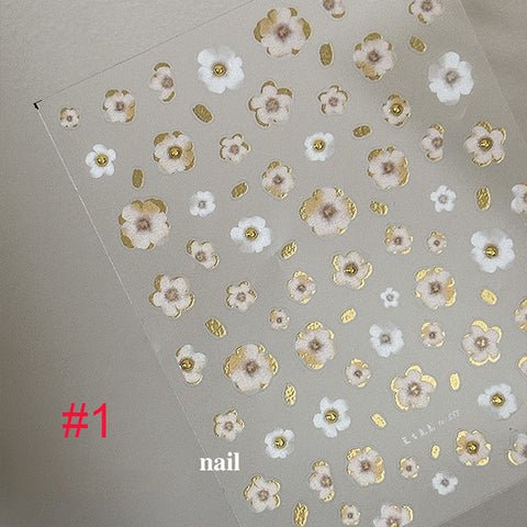 Gold Flower Nail Stickers, Flower Nail Decals, Small Flower Nail Art Stickers, Floral Nail Charms, Manicure Sticker,TA388