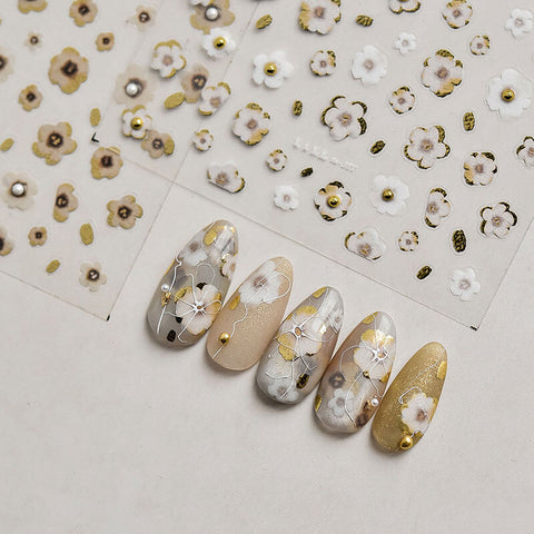 Gold Flower Nail Stickers, Flower Nail Decals, Small Flower Nail Art Stickers, Floral Nail Charms, Manicure Sticker,TA388