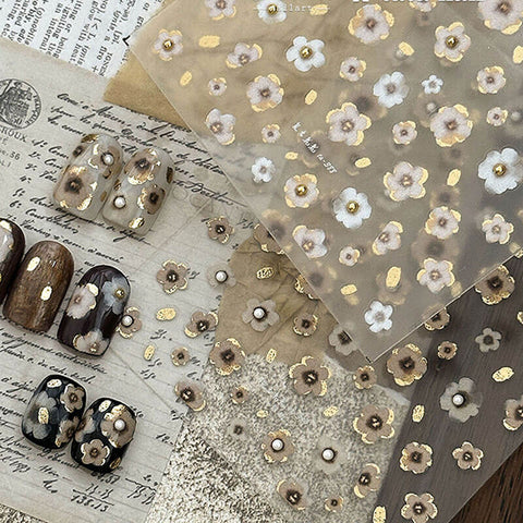 Gold Flower Nail Stickers, Flower Nail Decals, Small Flower Nail Art Stickers, Floral Nail Charms, Manicure Sticker,TA388
