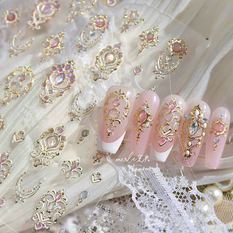 Gold Flower Pattern Nail Stickers, Aesthetic Nail Stickers, Gold Nail Decals