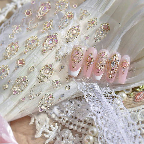 Gold Flower Pattern Nail Stickers, Aesthetic Nail Stickers, Gold Nail Decals