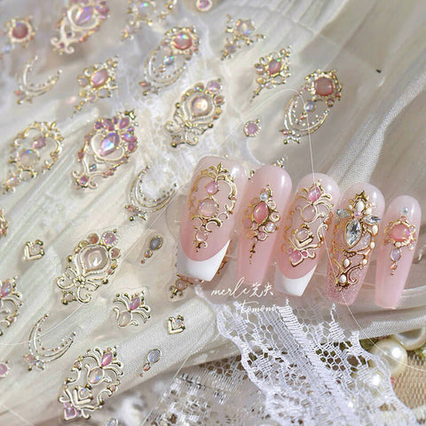 Gold Flower Pattern Nail Stickers, Aesthetic Nail Stickers, Gold Nail Decals