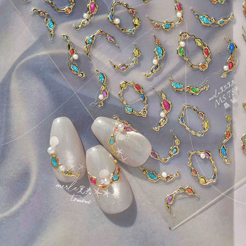 Gold Frame Nail Stickers, Gold Nail Decals, Gold Nail Charms, Nail Decal Art, Gold Manicure, Gold Gems Nail Decals, MS789