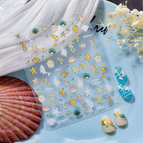 Summer Shells Nail Stickers, Gold Summer Nail Stickers, Beach Nail Decals, Summer Nail Deign, Sea Star Nail Decals, Ocean Nail Decals