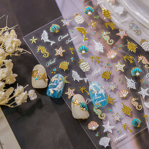 Summer Shells Nail Stickers, Gold Summer Nail Stickers, Beach Nail Decals, Summer Nail Deign, Sea Star Nail Decals, Ocean Nail Decals