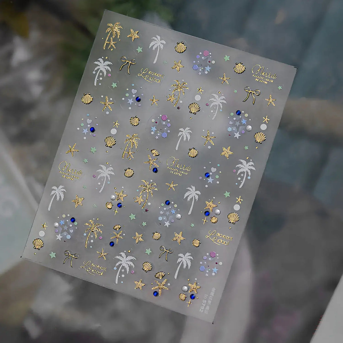 Gold tropical palm tree nail decals detail