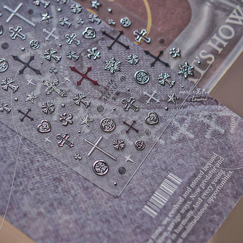 Gold And Silver Cross Nail Stickers, Cross Nail Decals, Gold Nail Stickers, Silver Nail Decals