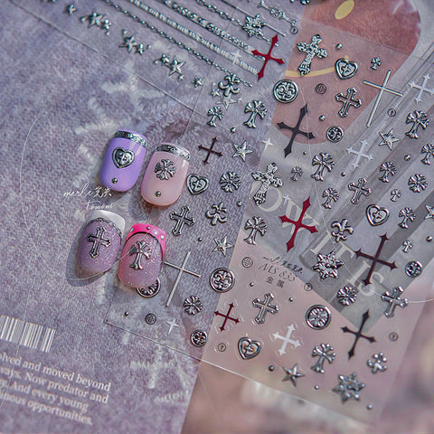 Gold And Silver Cross Nail Stickers, Cross Nail Decals, Gold Nail Stickers, Silver Nail Decals