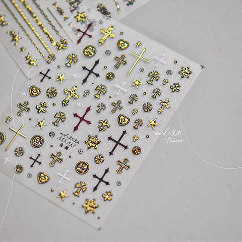 Gold And Silver Cross Nail Stickers, Cross Nail Decals, Gold Nail Stickers, Silver Nail Decals