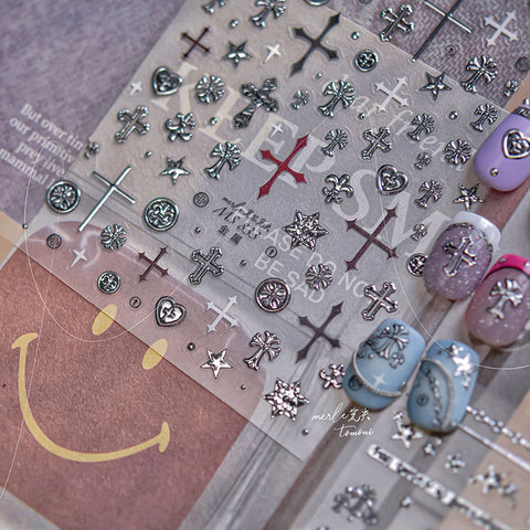 Gold And Silver Cross Nail Stickers, Cross Nail Decals, Gold Nail Stickers, Silver Nail Decals
