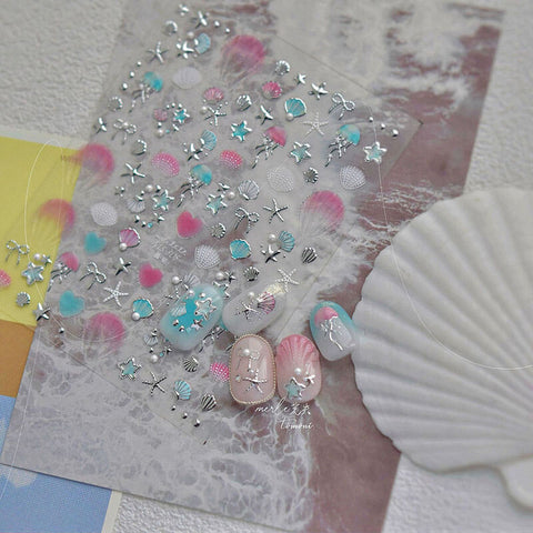 Gold/Silver Shell Nail Stickers, Gold/Silver Nail Decals, Starfish Nail Stickers, Summer Ocean Nail Stickers, Summer Nail Art, Manicure