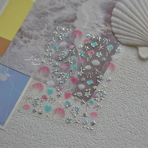 Gold/Silver Shell Nail Stickers, Gold/Silver Nail Decals, Starfish Nail Stickers, Summer Ocean Nail Stickers, Summer Nail Art, Manicure
