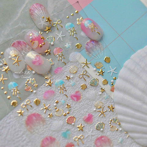 Gold/Silver Shell Nail Stickers, Gold/Silver Nail Decals, Starfish Nail Stickers, Summer Ocean Nail Stickers, Summer Nail Art, Manicure