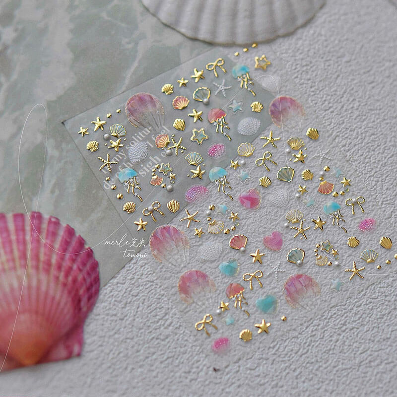 Gold/Silver Shell Nail Stickers, Gold/Silver Nail Decals, Starfish Nail Stickers, Summer Ocean Nail Stickers, Summer Nail Art, Manicure