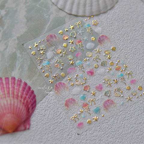 Gold/Silver Shell Nail Stickers, Gold/Silver Nail Decals, Starfish Nail Stickers, Summer Ocean Nail Stickers, Summer Nail Art, Manicure
