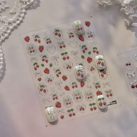 Strawberry Nail Stickers, Gold Strawberry Nail Stickers, Cherry Nail Decals, Cute Fruit Nail Stickers, Fruit Nail Decals, to5066