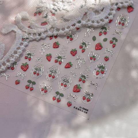 Strawberry Nail Stickers, Gold Strawberry Nail Stickers, Cherry Nail Decals, Cute Fruit Nail Stickers, Fruit Nail Decals, to5066