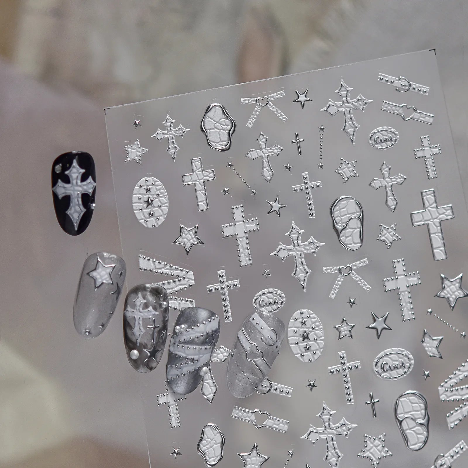 Gothic Cross Nail Stickers | Dark Grunge Nail Art Decals - image 2