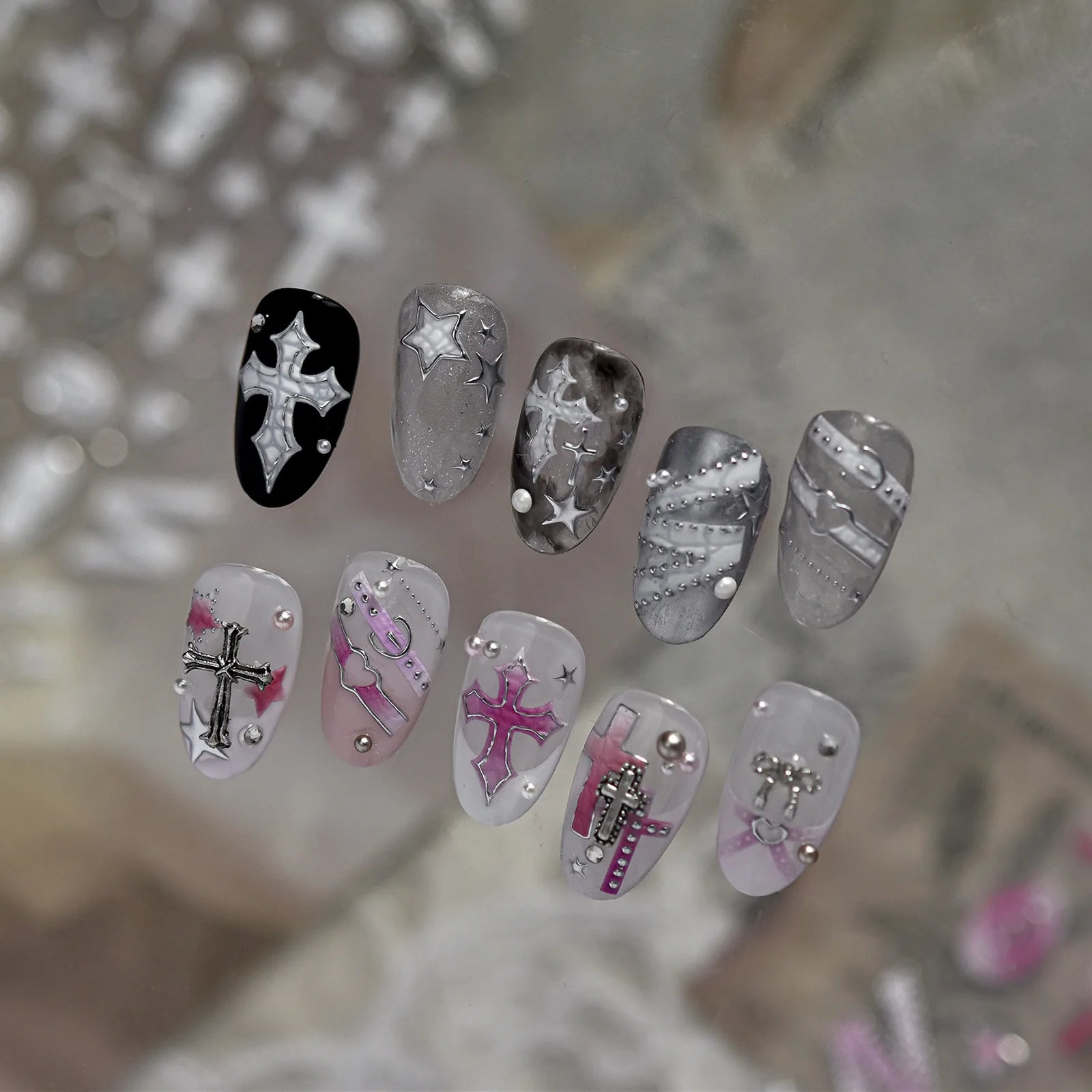 Gothic Cross Nail Stickers | Dark Grunge Nail Art Decals - image 4