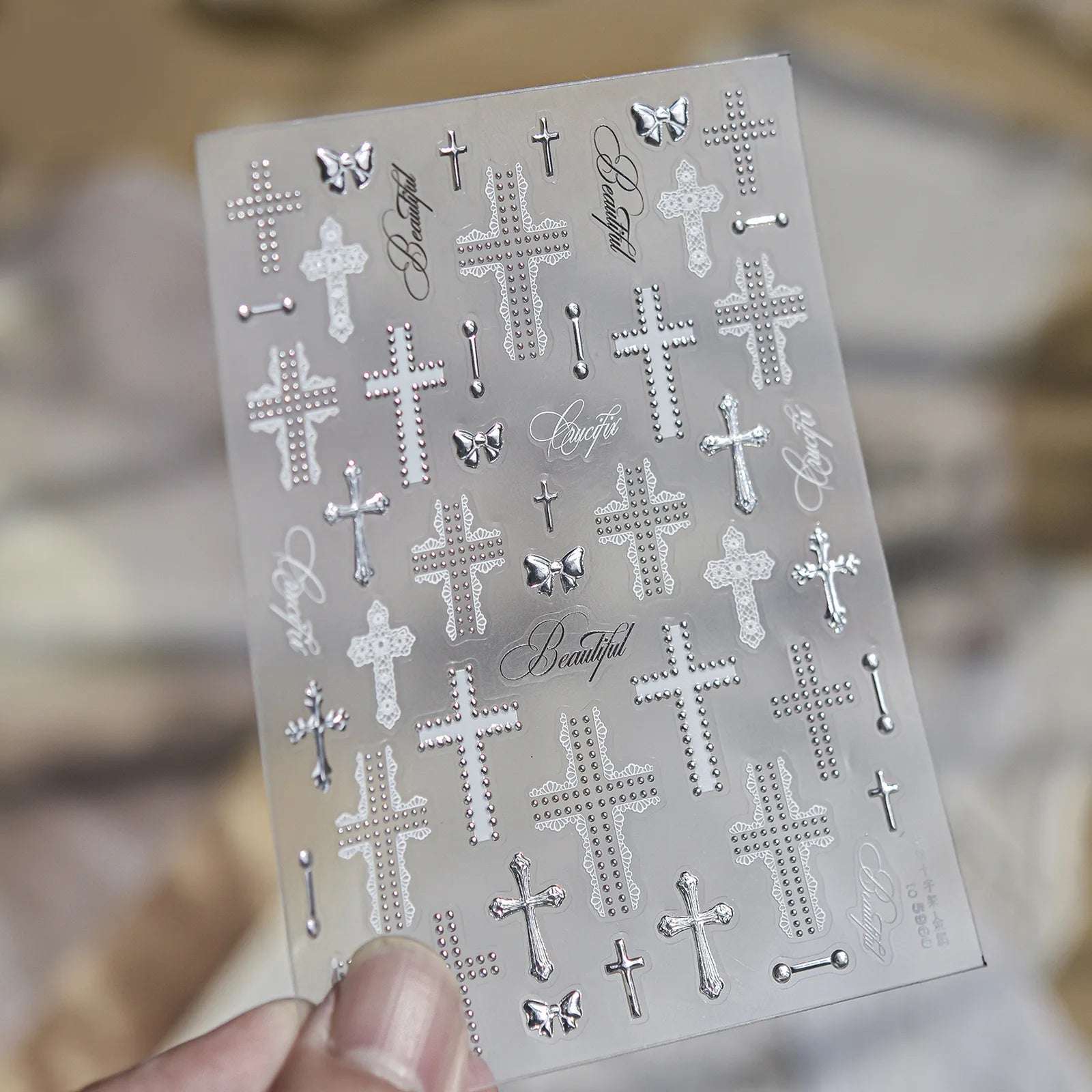 Gothic Cross Nail Stickers | Dark Grunge Nail Art Decals - to5960 variant image