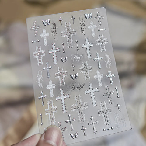 Gothic Cross Nail Stickers | Dark Grunge Nail Art Decals - to5960 variant image
