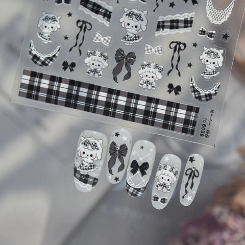 Grid Sheep Nail Stickers | Kawaii Animal Nail Art Decals - image 1