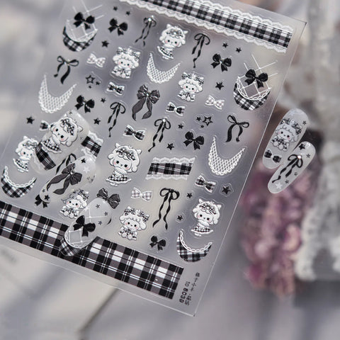 Grid Sheep Nail Stickers | Kawaii Animal Nail Art Decals - image 2