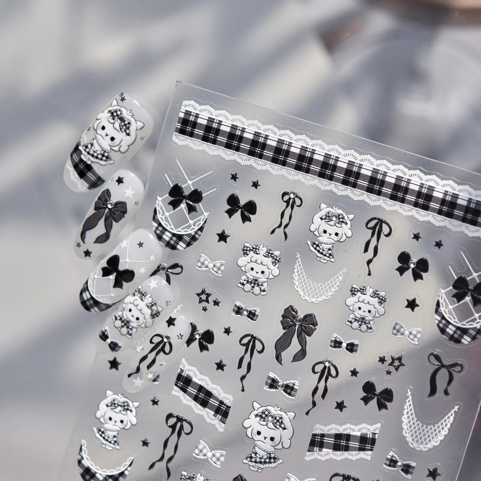Grid Sheep Nail Stickers | Kawaii Animal Nail Art Decals - image 3