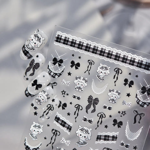 Grid Sheep Nail Stickers | Kawaii Animal Nail Art Decals - image 3