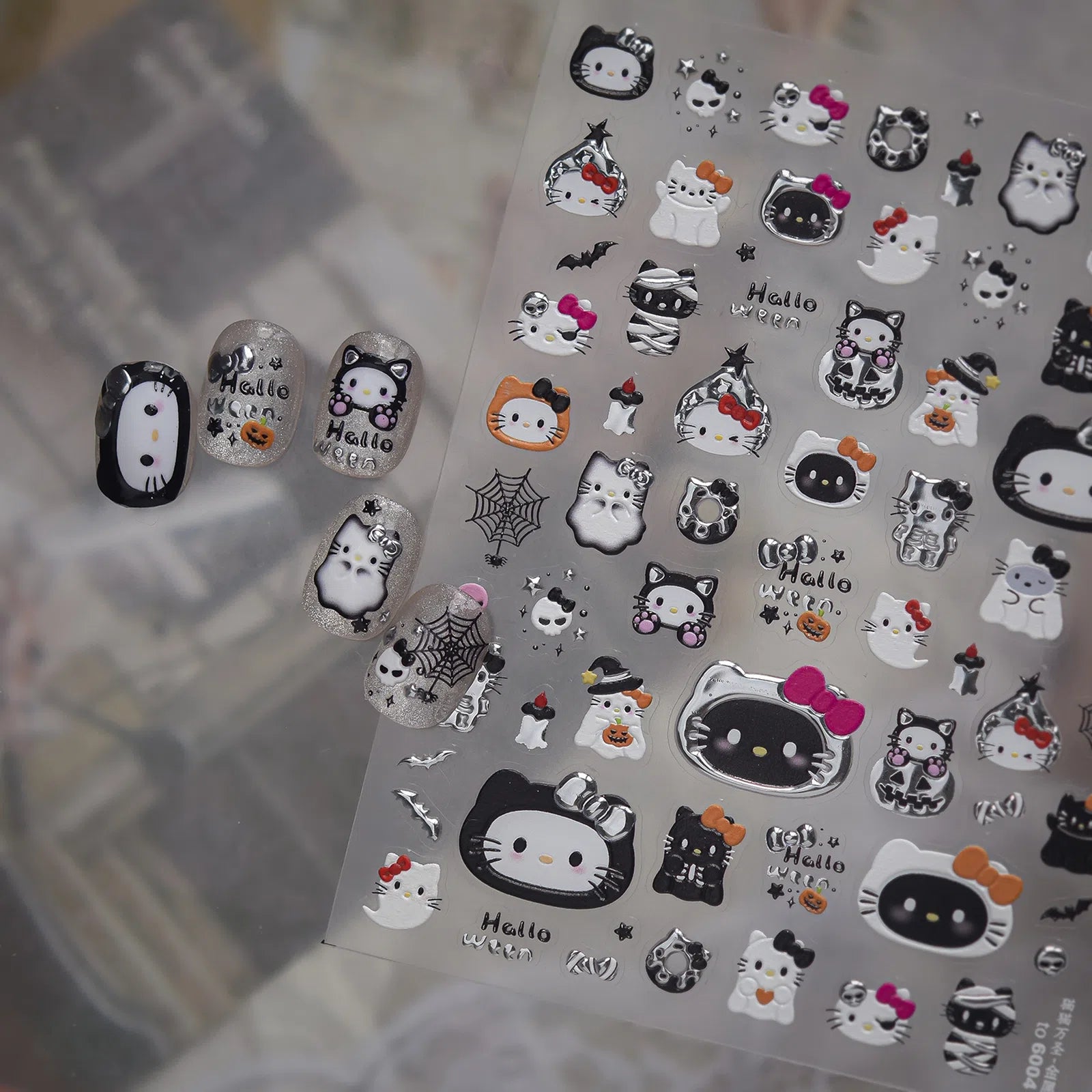 Halloween Cat Nail Stickers | Kawaii Halloween Nail Art Decals - image 1