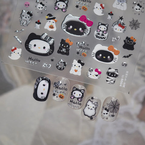 Halloween Cat Nail Stickers | Kawaii Halloween Nail Art Decals - image 2