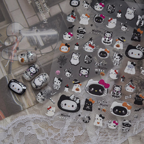 Halloween Cat Nail Stickers | Kawaii Halloween Nail Art Decals - image 3