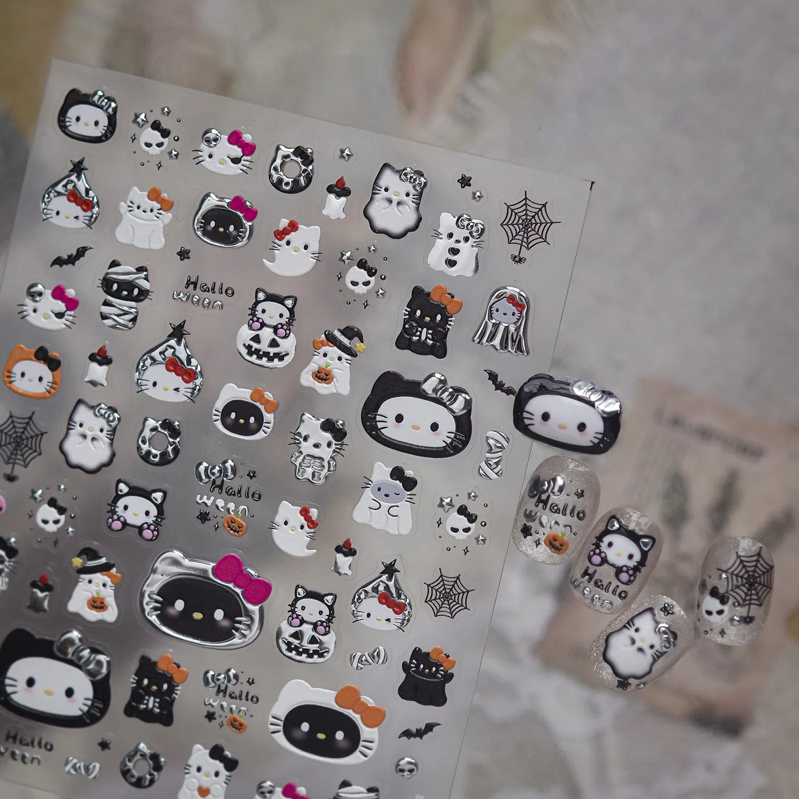 Halloween Cat Nail Stickers | Kawaii Halloween Nail Art Decals - image 4