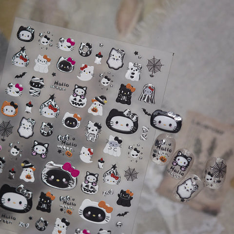 Halloween Cat Nail Stickers | Kawaii Halloween Nail Art Decals - image 4