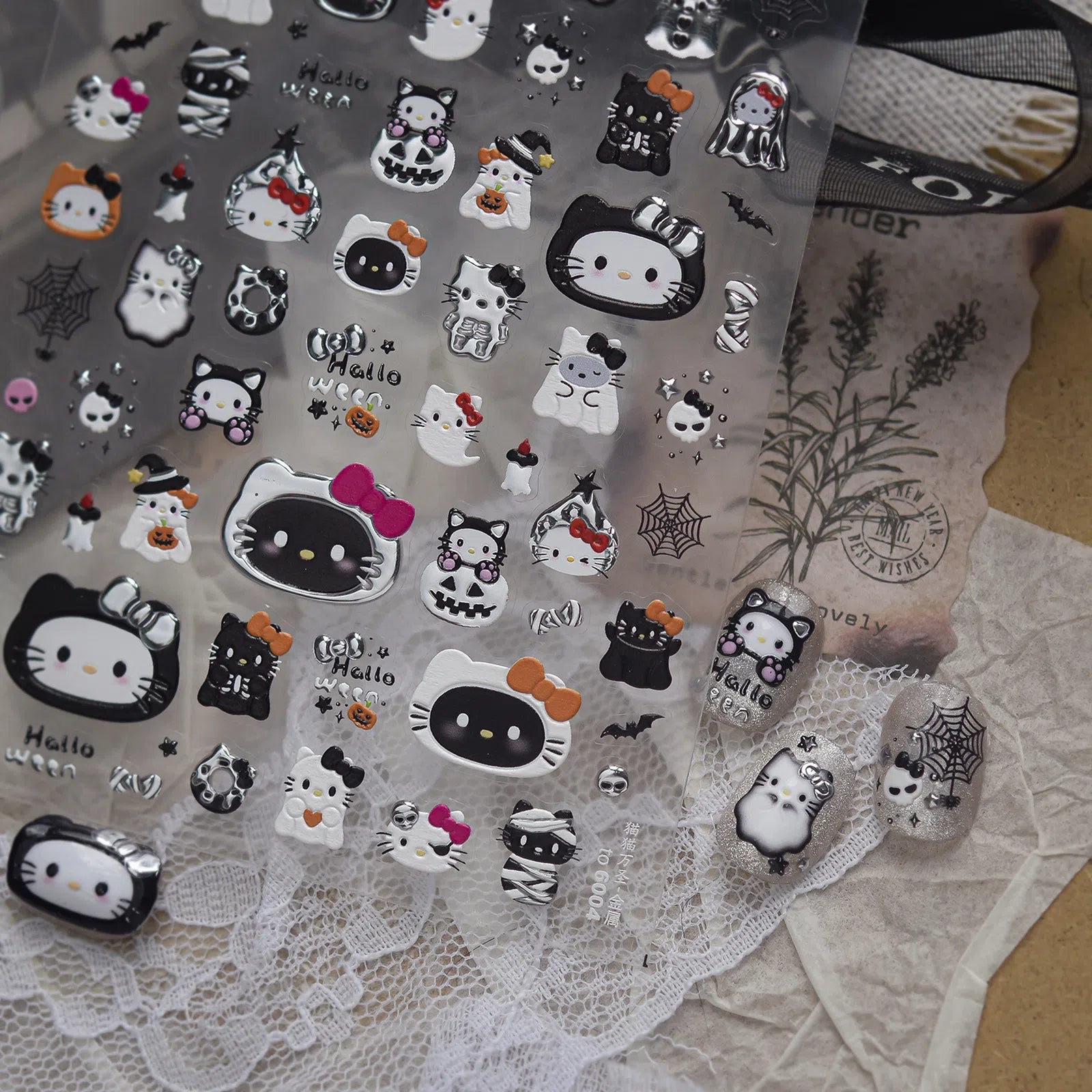 Halloween Cat Nail Stickers | Kawaii Halloween Nail Art Decals - image 5