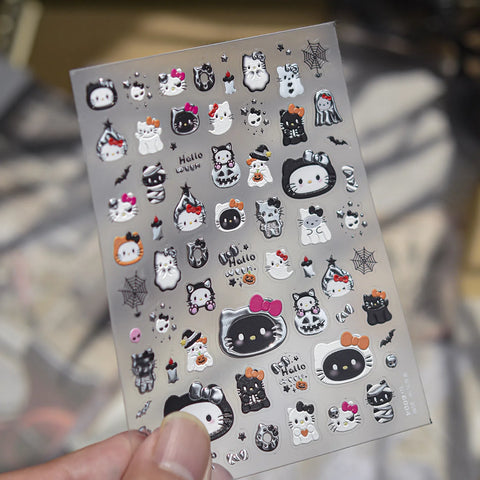 Halloween Cat Nail Stickers | Kawaii Halloween Nail Art Decals - to6004 variant image