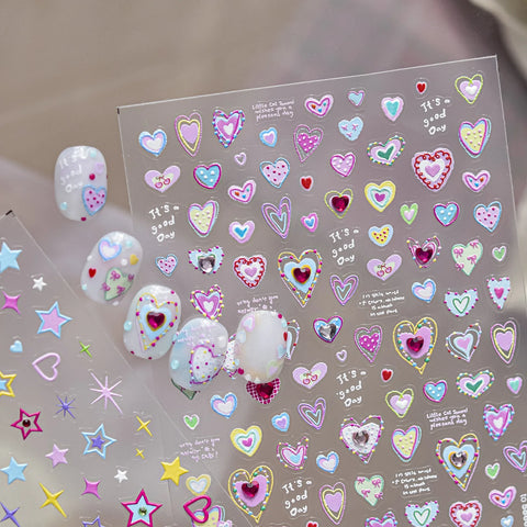Heart Star Nail Stickers | Kawaii Celestial Nail Art Decals - image 1