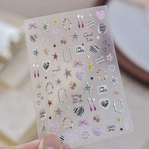 Heart Star Nail Stickers | Metallic Sweet Grunge Nail Art Decals image