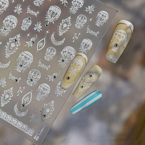 White Lace Nail Stickers, Lace Nail Decals, Hot Air Balloon Nail Stickers, Wedding Nail Stickers, Wedding Nail Decals, Wedding Manicure, to5149