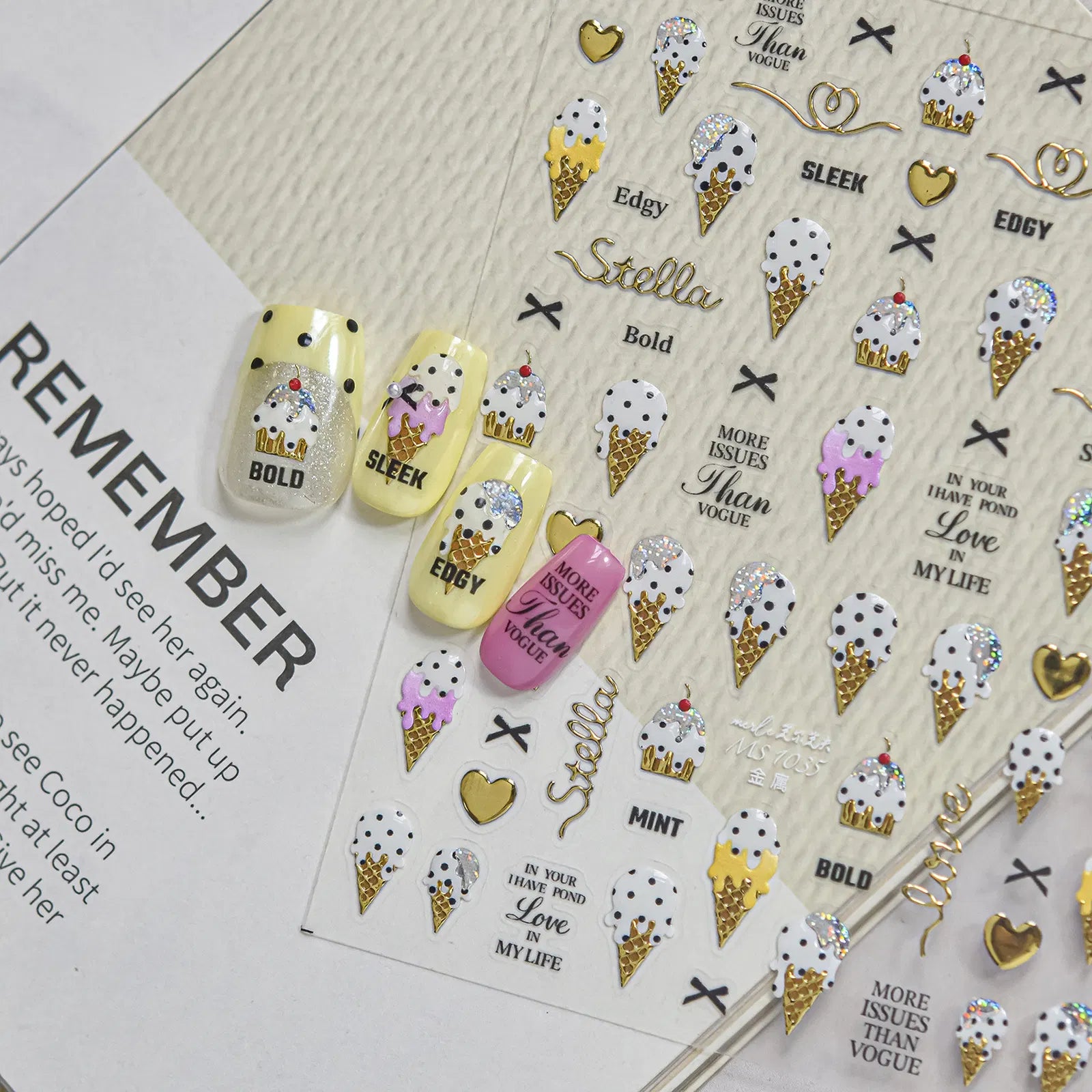 Ice Cream Cake Nail Stickers | Kawaii Dessert Nail Art Decals - image 1