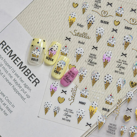 Ice Cream Cake Nail Stickers | Kawaii Dessert Nail Art Decals - image 1