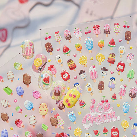 Ice Cream Party Nail Stickers | Kawaii Dessert Nail Art Decals - image 1