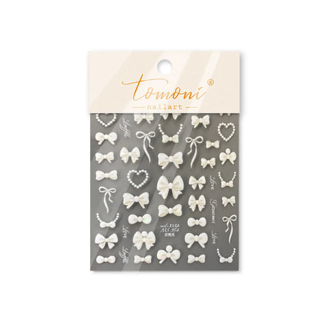 White Bow Nail Stickers | Coquette Heart Nail Art Decals