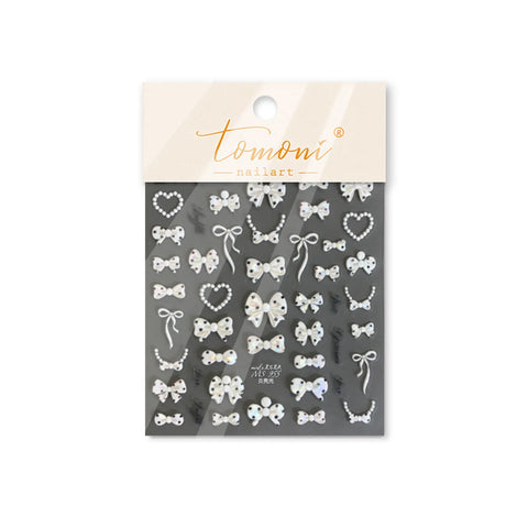 White Bow Nail Stickers | Coquette Heart Nail Art Decals