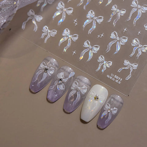 Iridescent Bow Nail Stickers | Romantic Ribbon Nail Art Decals - image 1
