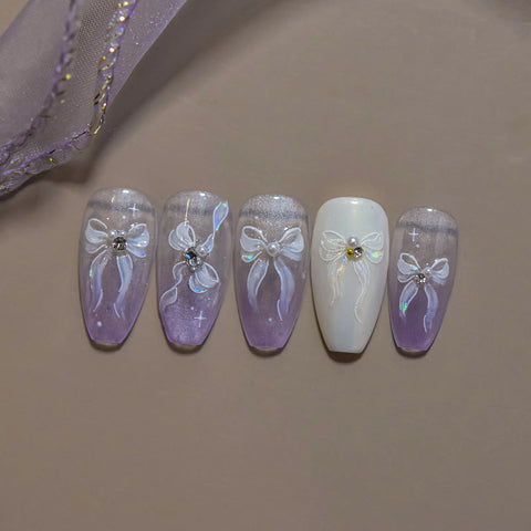 Iridescent Bow Nail Stickers | Romantic Ribbon Nail Art Decals - image 4
