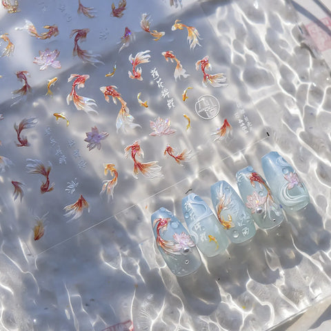 Iridescent Koi Fish Nail Stickers | Summer Pond Nail Art Decals - image 2