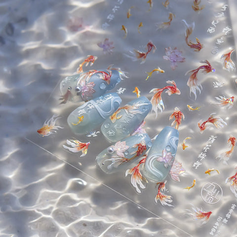 Iridescent Koi Fish Nail Stickers | Summer Pond Nail Art Decals - image 5