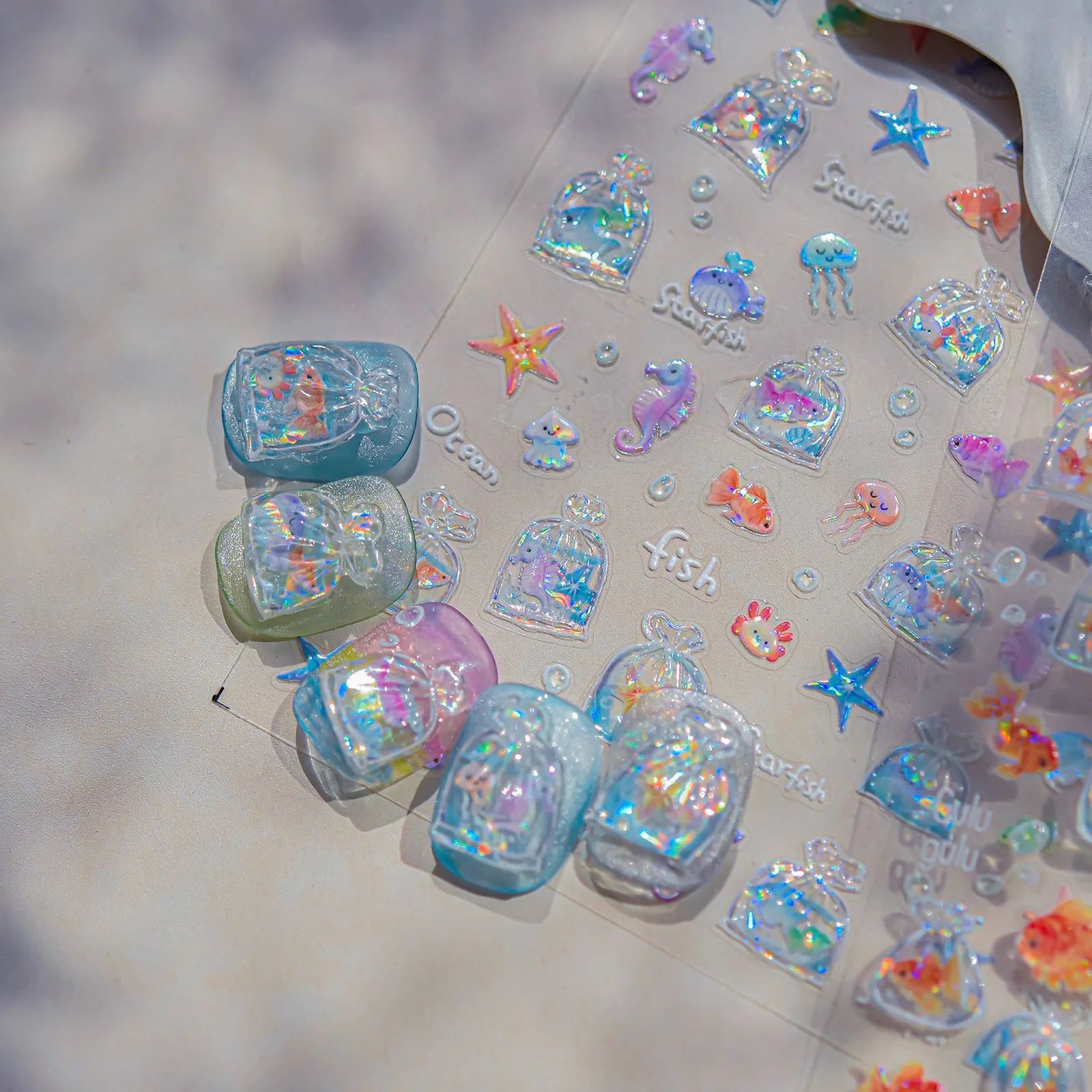 Jelly Ocean Nail Stickers | Starfish Shell Nail Art Decals - image 1