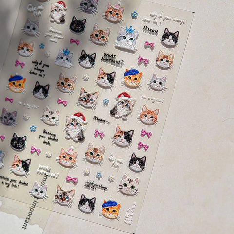 Kawaii Cat Face Nail Stickers | Cute Cartoon Nail Art Decals - image 1